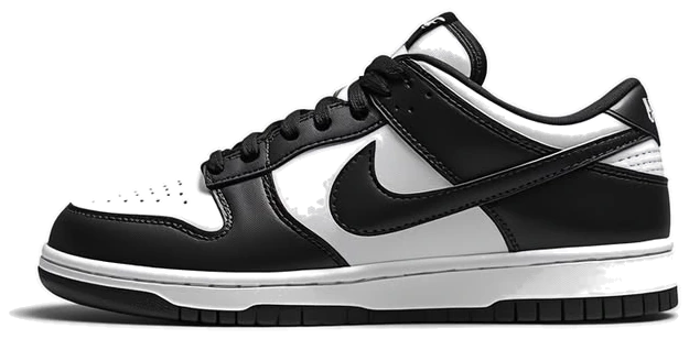 Nike SB Dunk Low in black and white leather, the panda colourway, side view